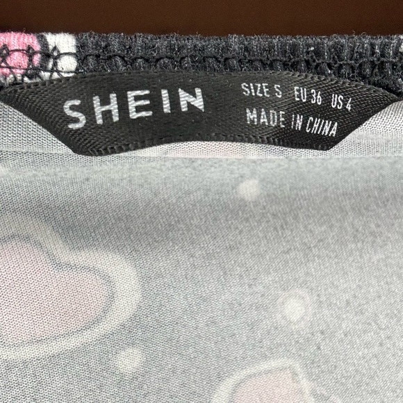 Y2K heart print pattern crop top ruched straps tie front bow black pink - Picture 5 of 5